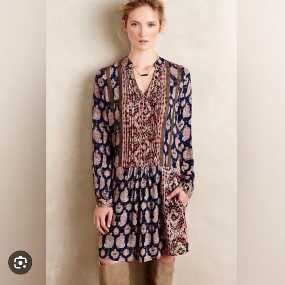 Anthropologie Dresses & Skirts - Anthropologie Blue and Brown Patterned Dress